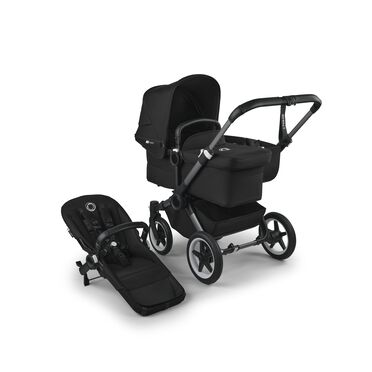 Refurbished Bugaboo Donkey 5 Mono bassinet and seat pushchair graphite base, midnight black fabrics, grey midnight black canopy