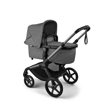 Bugaboo Fox 5 Renew bassinet newborn stroller, with graphite chassis, Moon Grey fabrics, and Moon Grey sun canopy. - view 2