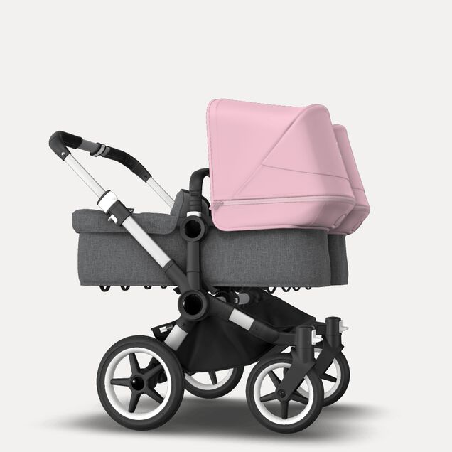 Bugaboo Donkey 3 Twin seat and carrycot pushchair soft pink sun canopy, grey melange fabrics, aluminium base - Main Image Slide 4 of 9