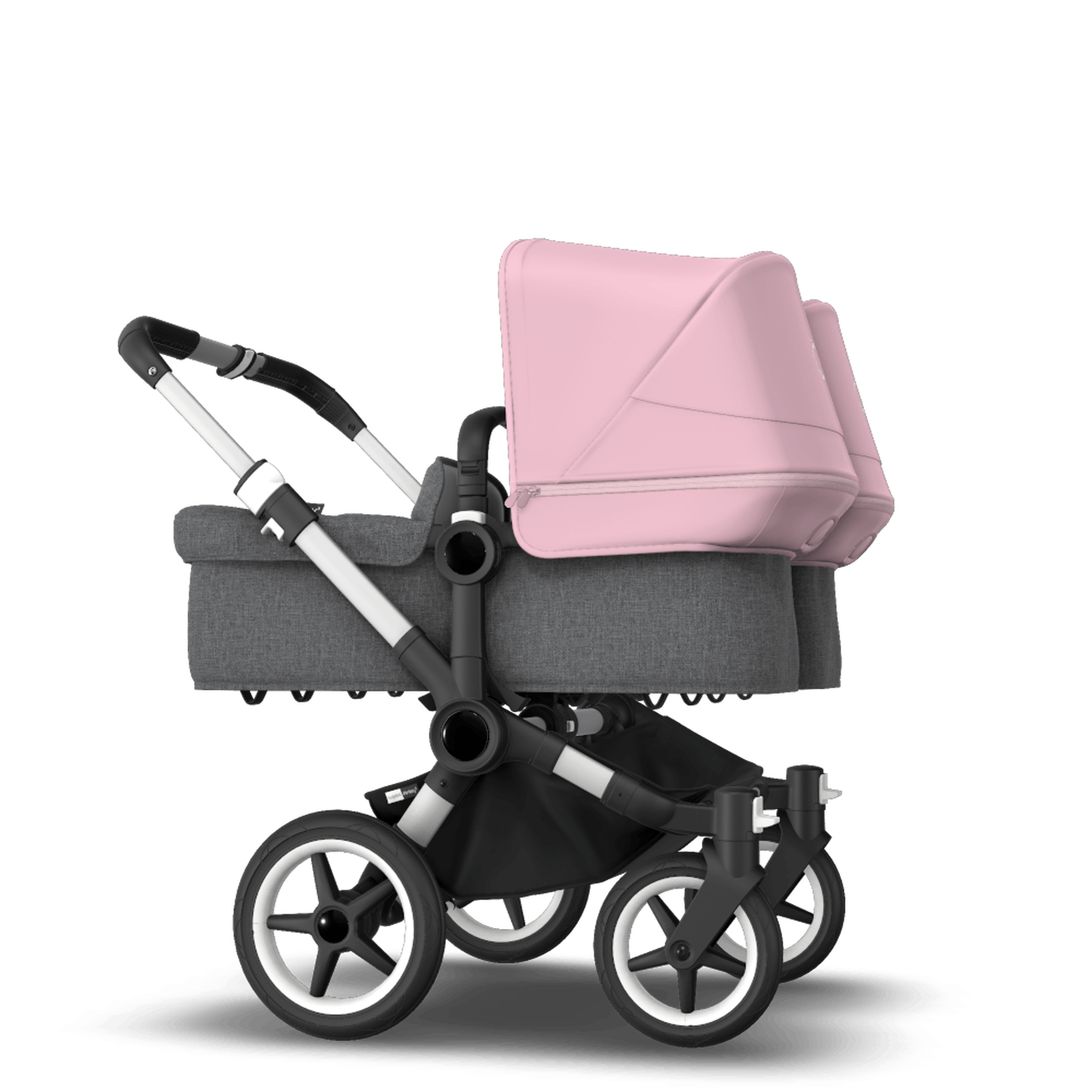 Bugaboo Donkey 3 Twin seat and carrycot pushchair soft pink sun canopy, grey melange fabrics, aluminium base - Thumbnail Slide 4 of 9