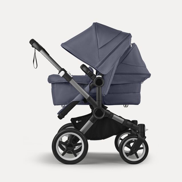 Bugaboo Donkey 5 Duo double stroller graphite base, stormy blue fabrics, stormy blue sun canopy - Main Image Slide 2 of 11