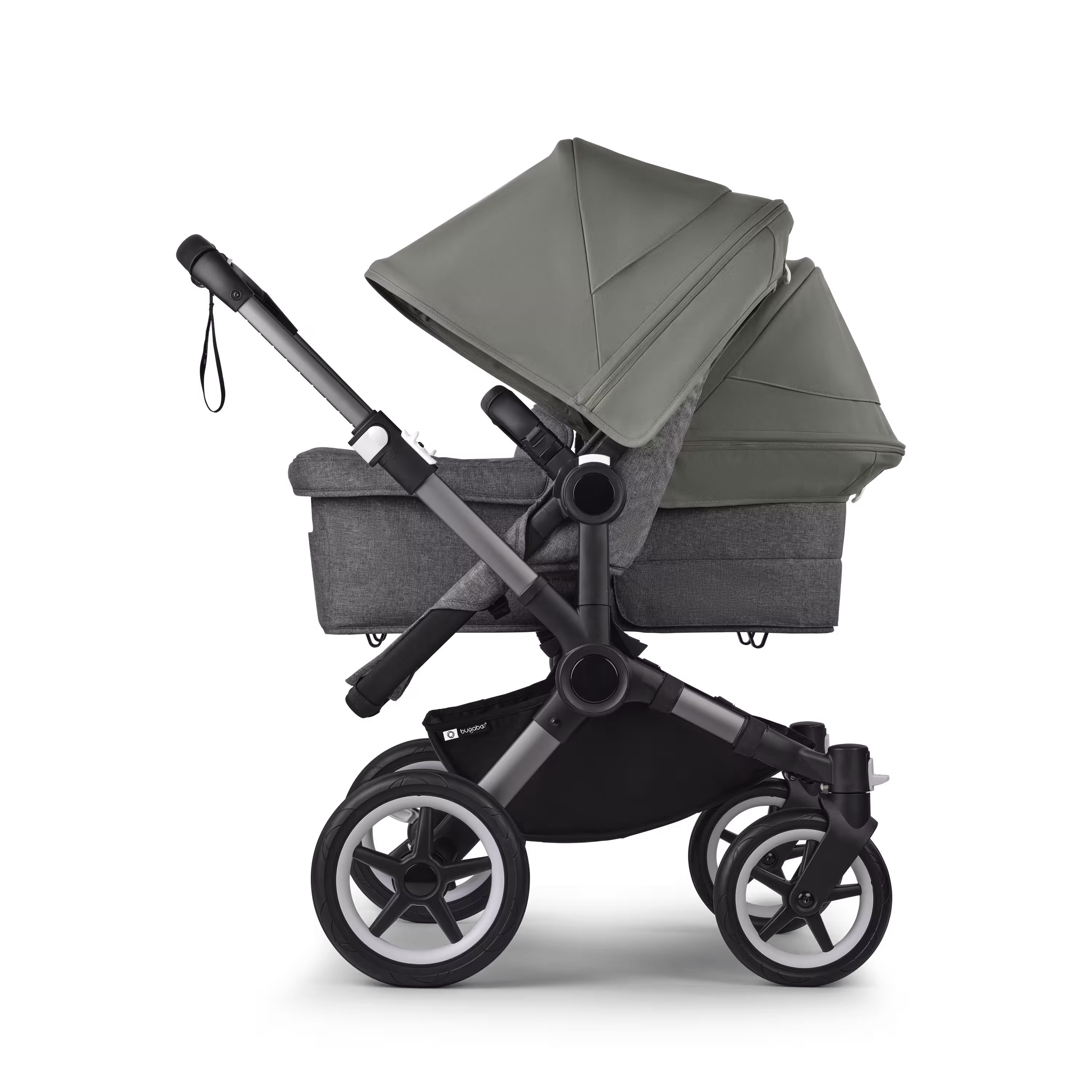 Bugaboo Donkey 5 Duo double stroller graphite base, grey mélange fabrics, forest green sun canopy - Main Modal Image Slide 3 of 11