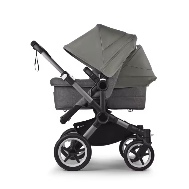 Bugaboo Donkey 5 Duo double stroller graphite base, grey mélange fabrics, forest green sun canopy - Main Image Slide 3 of 11