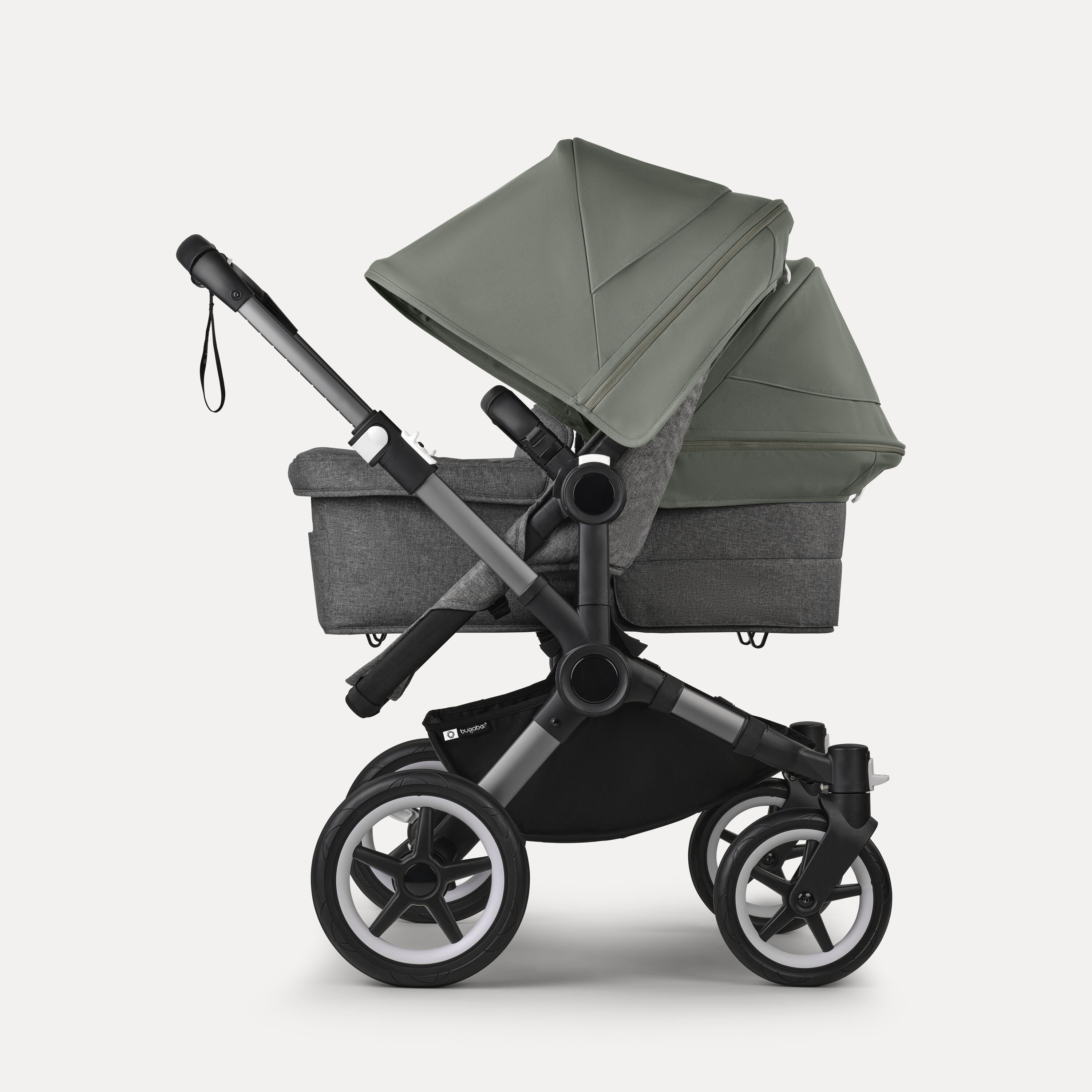 Bugaboo Donkey 5 Duo double stroller graphite base, grey mélange fabrics, forest green sun canopy - Main Modal Image Slide 3 of 11