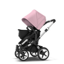 Bugaboo Donkey 3 Mono seat and bassinet stroller soft pink sun canopy, black fabrics, aluminium base