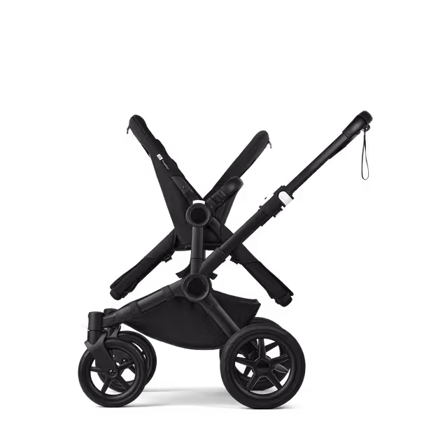 Bugaboo Donkey 5 twin stroller graphite base, midnight black fabrics, stormy blue sun canopy - Main Image Slide 9 of 12