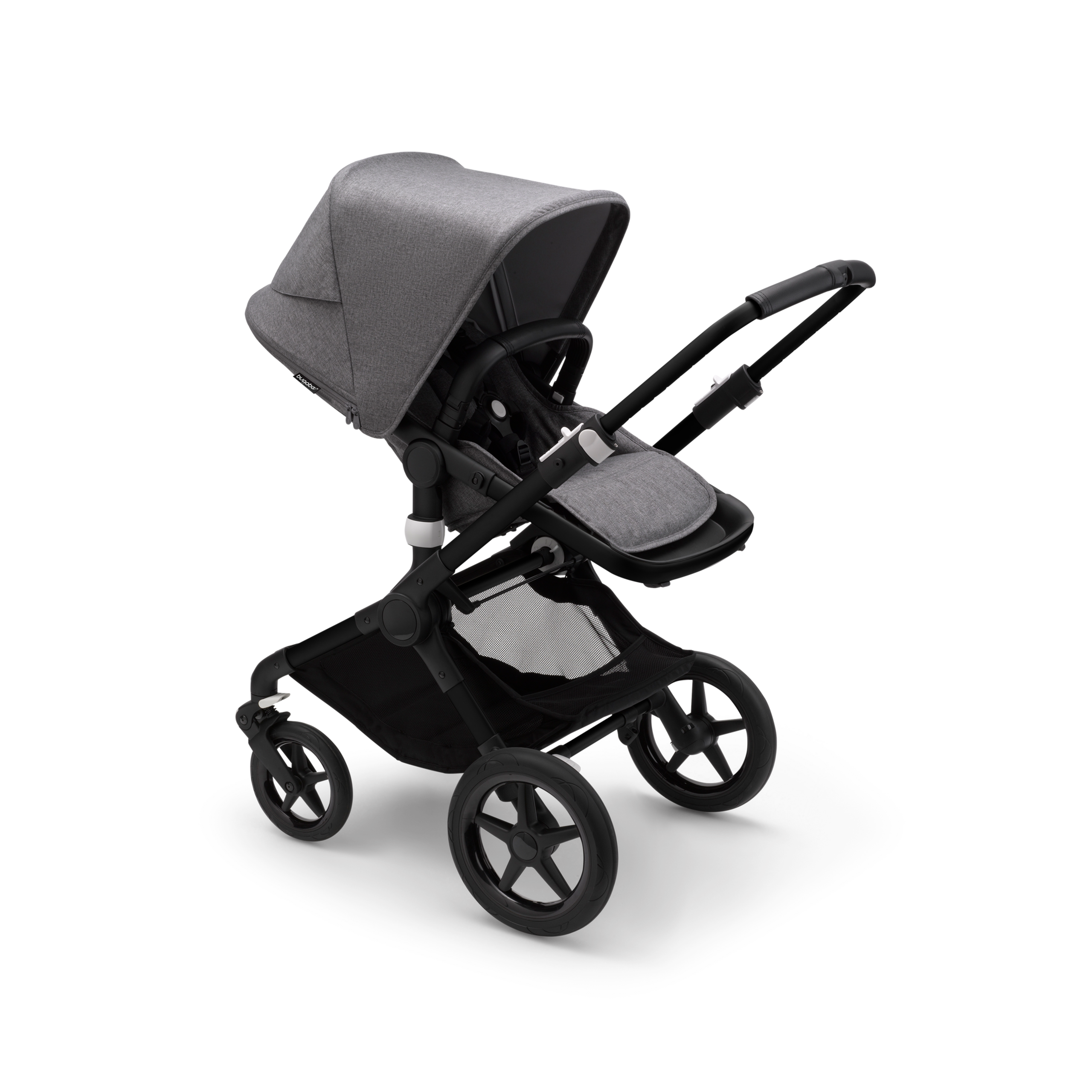 Bugaboo Fox 3 seat stroller with black frame, grey melange fabrics, and grey melange sun canopy. - Thumbnail Slide 7 of 7