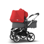 Bugaboo Donkey 3 Duo red sun canopy, grey melange seat, aluminum chassis - Thumbnail Slide 4 of 6