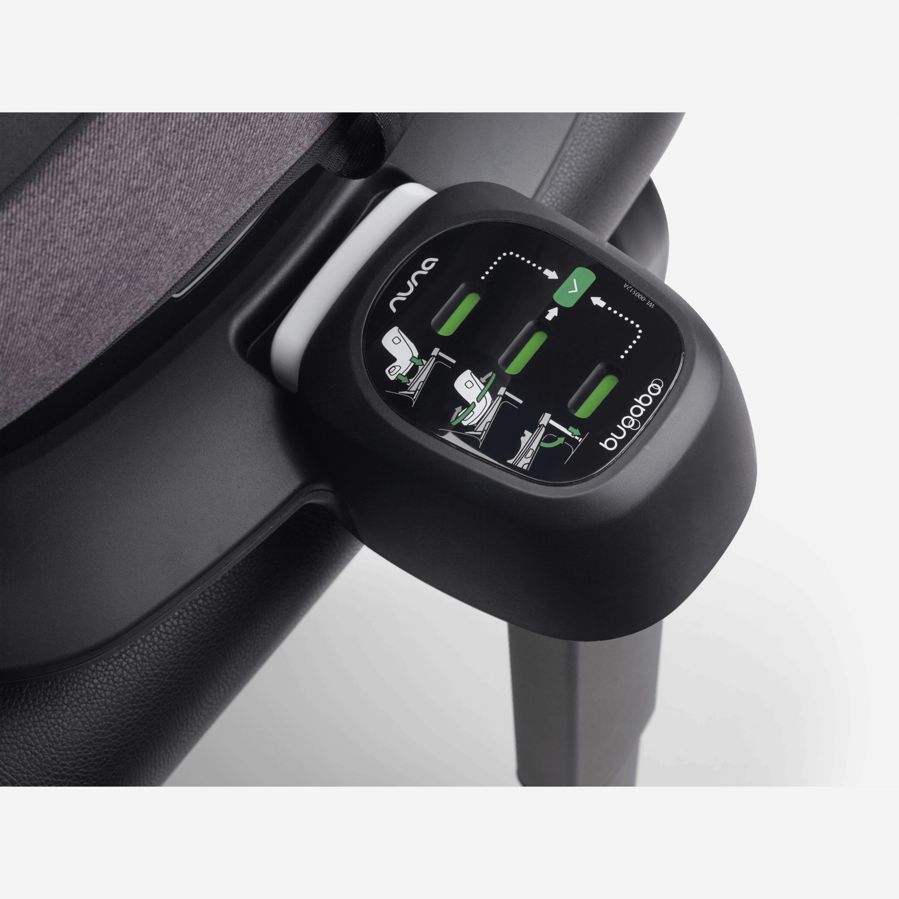 Close up of green safety indicators on the Bugaboo 360 ISOFIX Base by Nuna. - Main Modal Image Slide 7 of 8
