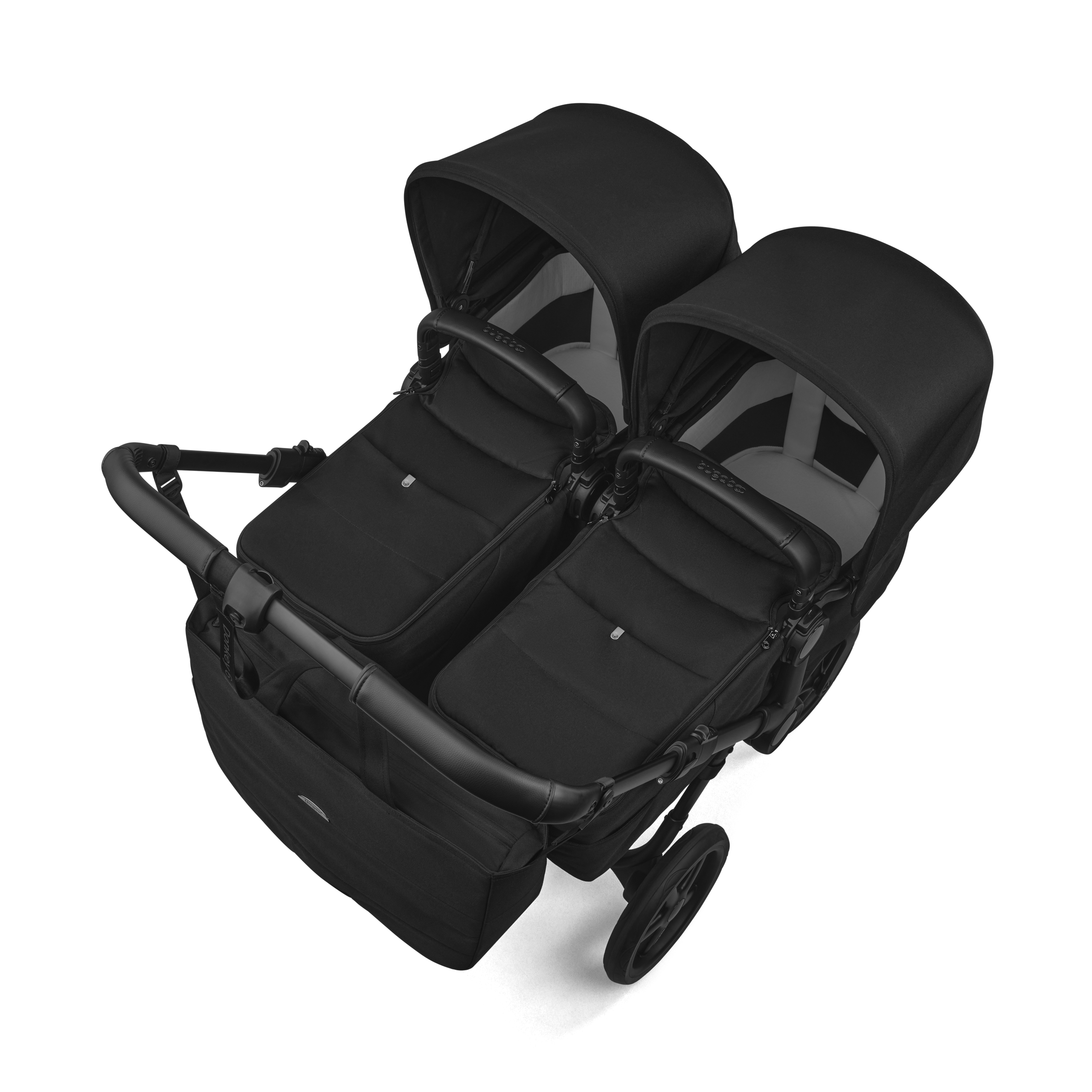 Bugaboo Donkey 6 twin stroller black base, heritage black fabrics, heritage black sun canopy view 3 - Thumbnail Slide 3 of 9