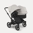 Bugaboo Donkey 6 double stroller black base, heritage black fabrics, misty white sun canopy