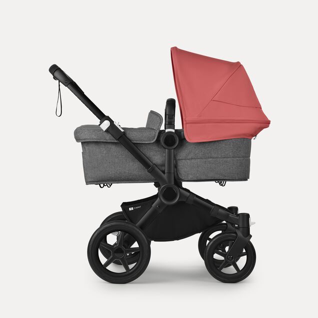 Bugaboo Donkey 5 twin stroller black base, grey mélange fabrics, sunrise red sun canopy - Main Image Slide 2 of 12