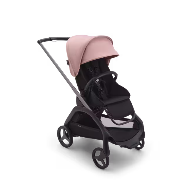 Bugaboo Dragonfly seat stroller with graphite chassis, midnight black fabrics and morning pink sun canopy. - Main Image Slide 1 of 16