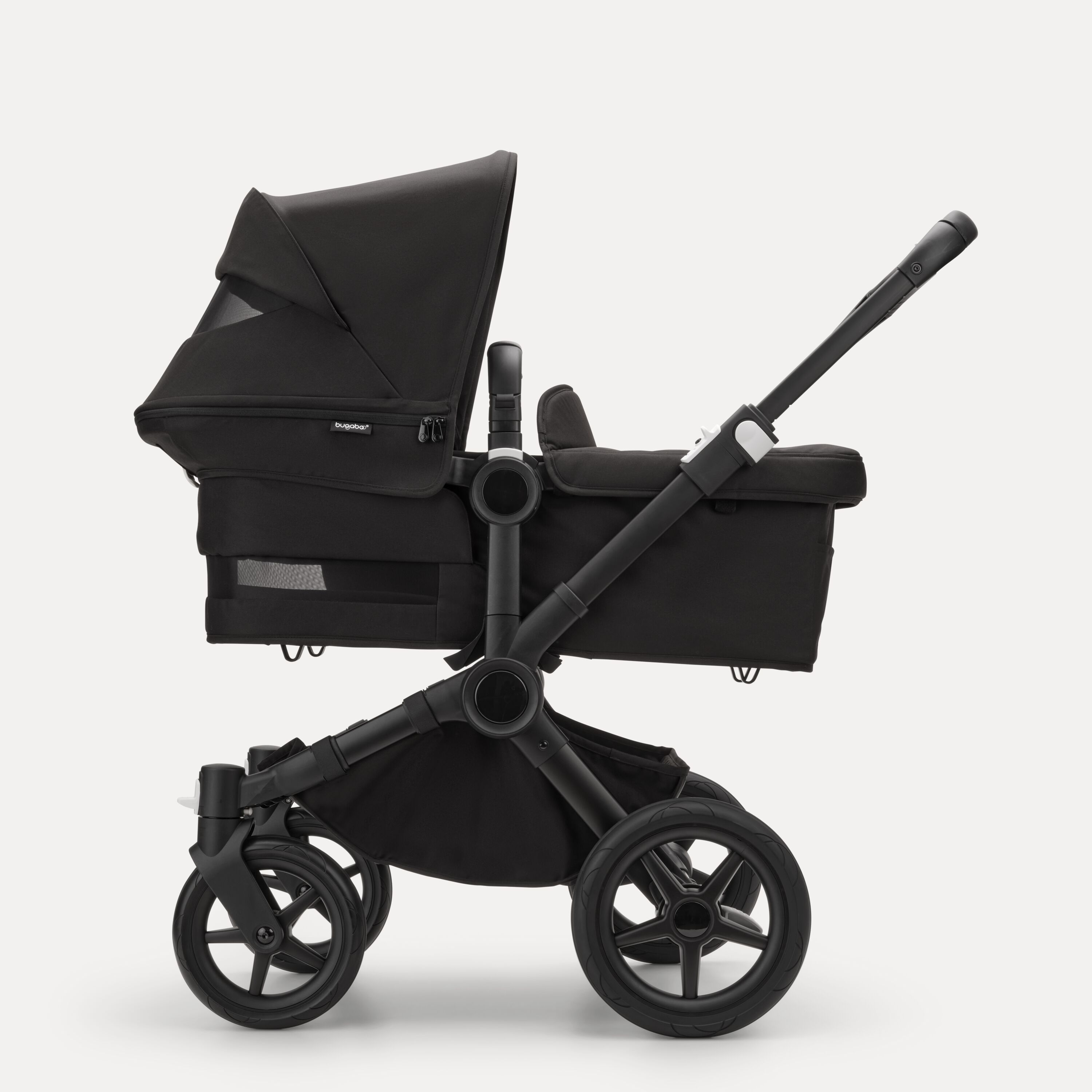 Refurbished Bugaboo Donkey 5 Mono bassinet and seat stroller black base, midnight black fabrics, sunrise red sun canopy - Main Modal Image Slide 5 of 10