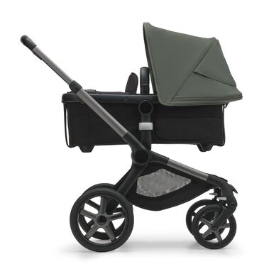 Refurbished Bugaboo Fox 5 bassinet and seat stroller graphite base, midnight black fabrics, forest green sun canopy - view 2