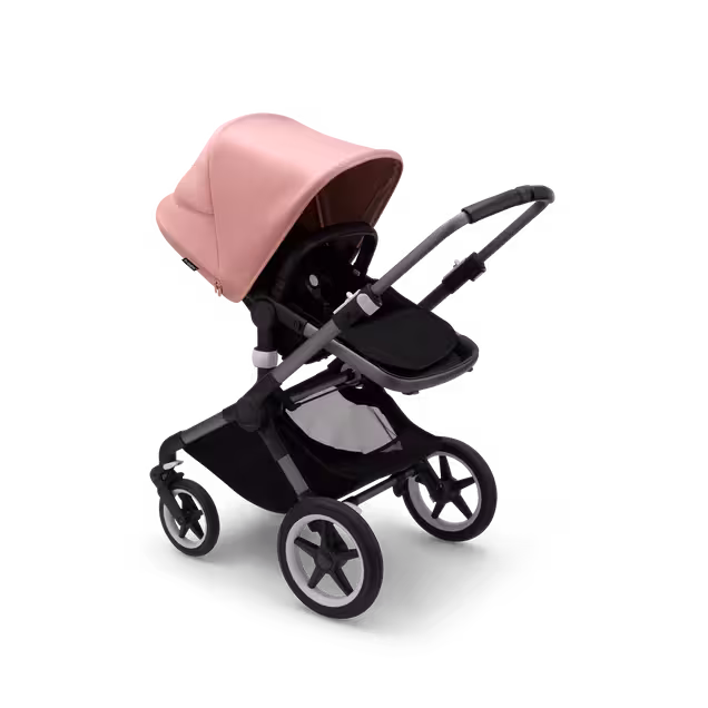 Bugaboo Fox 3 seat stroller with graphite frame, black fabrics, and pink sun canopy. - Main Image Slide 6 of 7