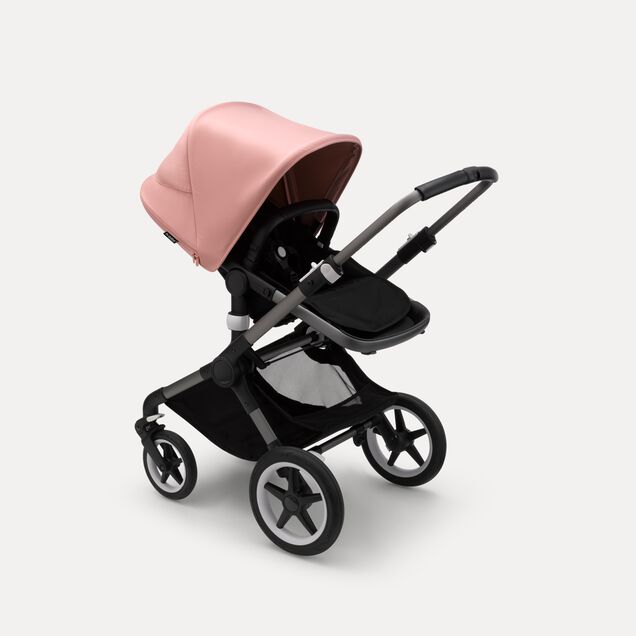 Bugaboo Fox 3 seat stroller with graphite frame, black fabrics, and pink sun canopy. - Main Image Slide 6 of 7