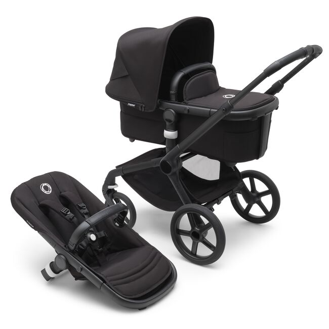 Bugaboo Fox 5 bassinet and seat stroller with black chassis, midnight black fabrics and midnight black sun canopy. - Main Image Slide 2 of 5