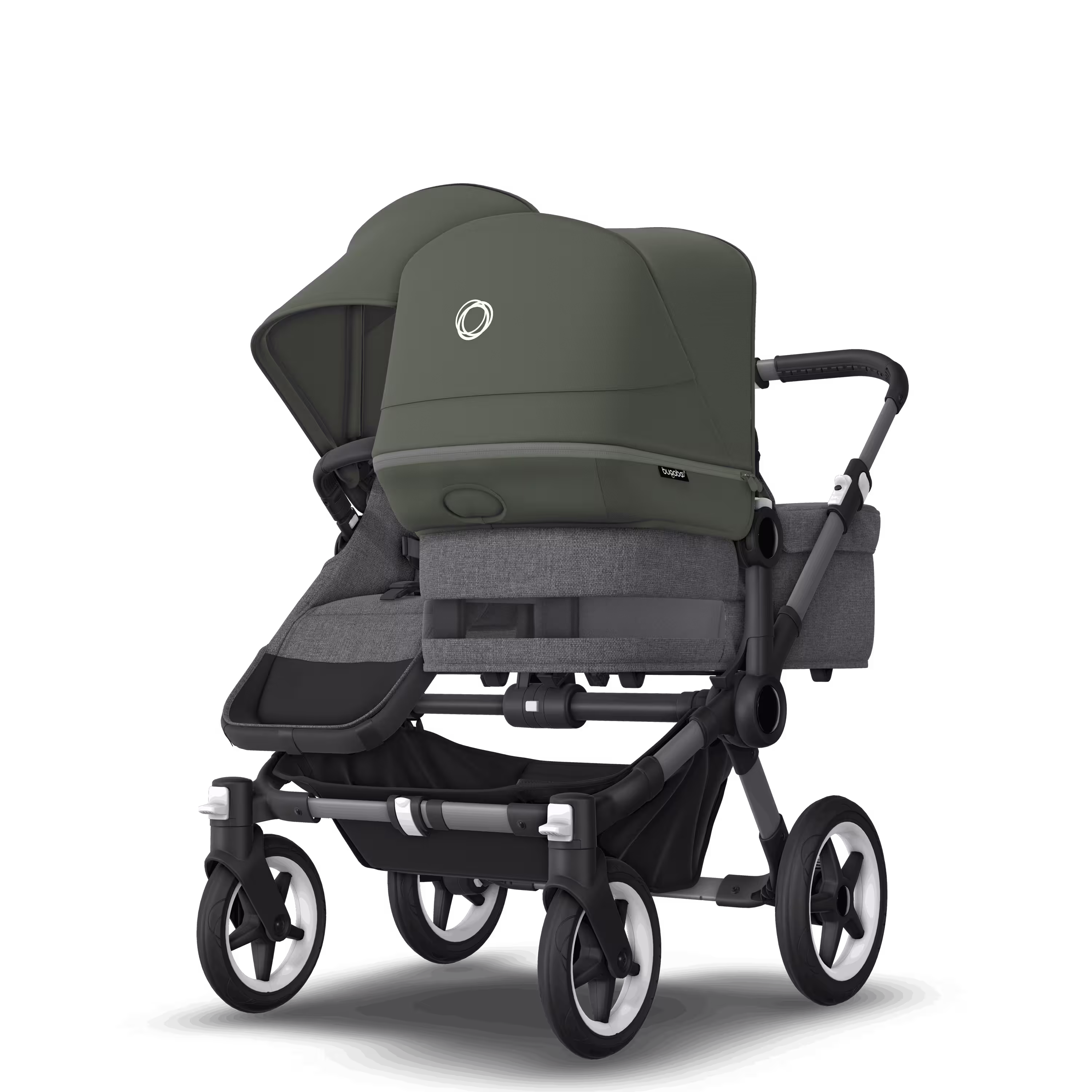 Bugaboo Donkey 5 Duo double stroller graphite base, grey mélange fabrics, forest green sun canopy - Main Modal Image Slide 2 of 11