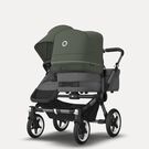 Bugaboo Donkey 5 Duo double stroller graphite base, grey mélange fabrics, forest green sun canopy