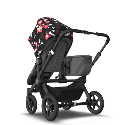 Bugaboo Donkey 5 Mono bassinet and seat stroller black base, grey mélange fabrics, animal explorer pink/ red sun canopy - view 2