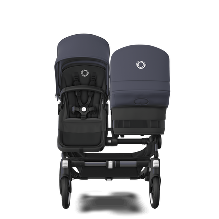 Bugaboo Donkey 5 Duo bassinet and seat stroller graphite base, midnight black fabrics, stormy blue sun canopy