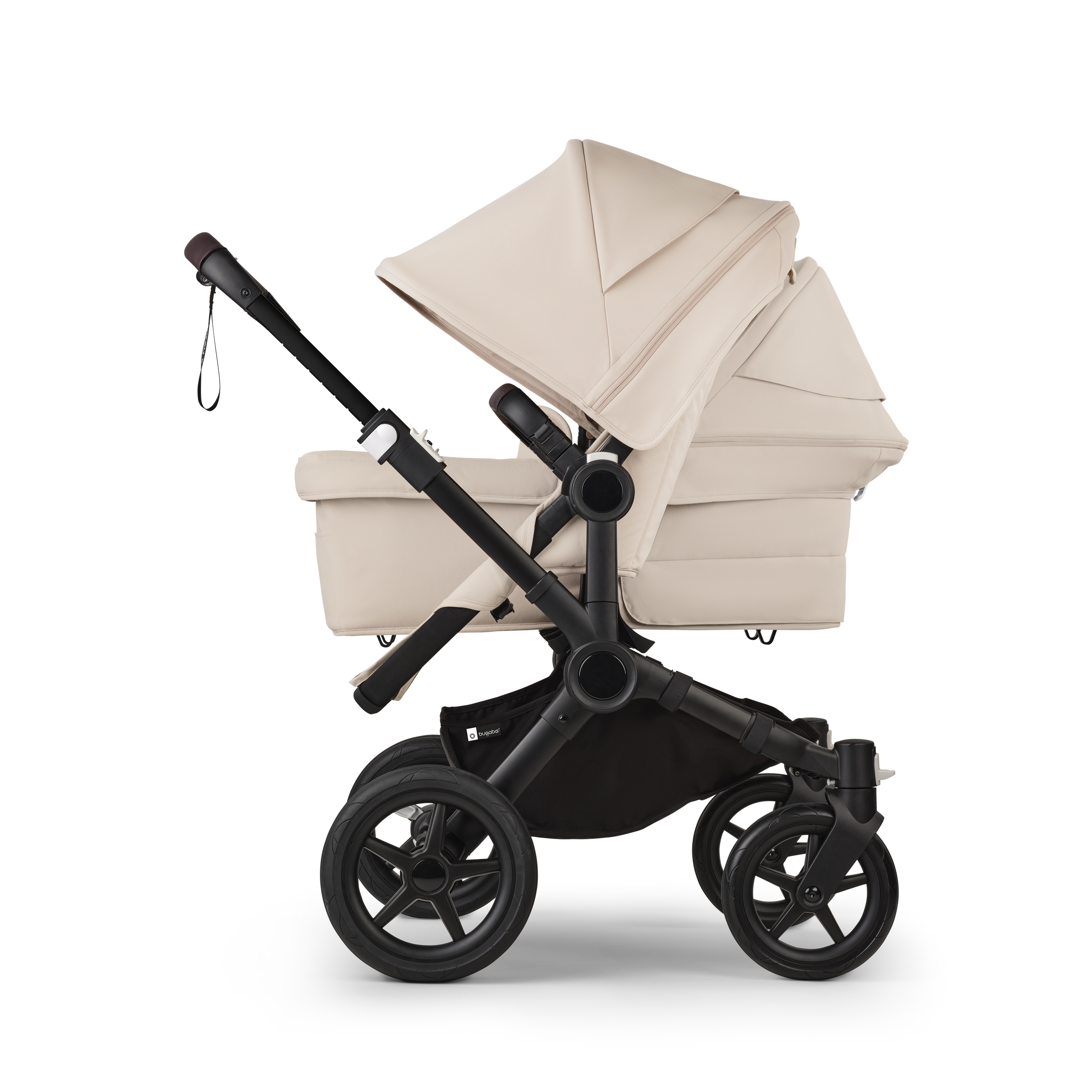 Bugaboo Donkey 5 Duo double pushchair black base, desert taupe fabrics, desert taupe sun canopy - Thumbnail Slide 2 of 10