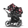 Bugaboo Donkey 5 Duo bassinet and seat stroller graphite base, grey mélange fabrics, animal explorer pink/ red sun canopy