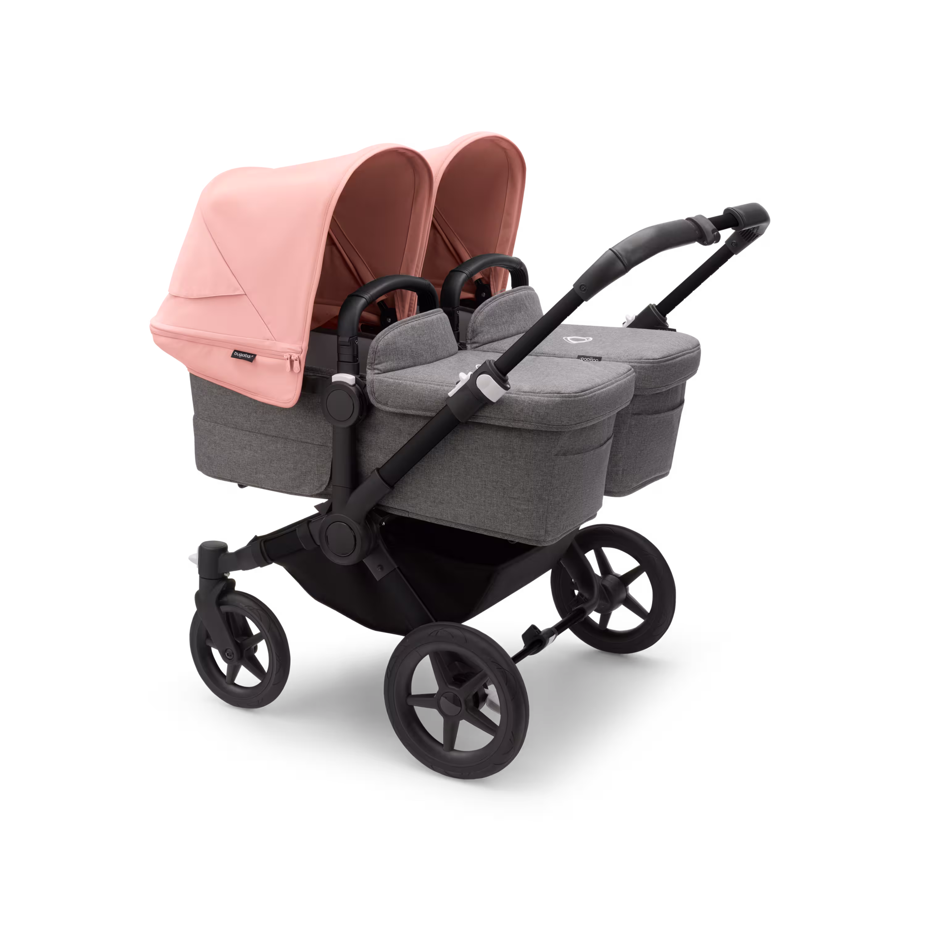 Bugaboo Donkey 5 twin stroller black base, grey mélange fabrics, morning pink sun canopy - Main Modal Image Slide 1 of 10