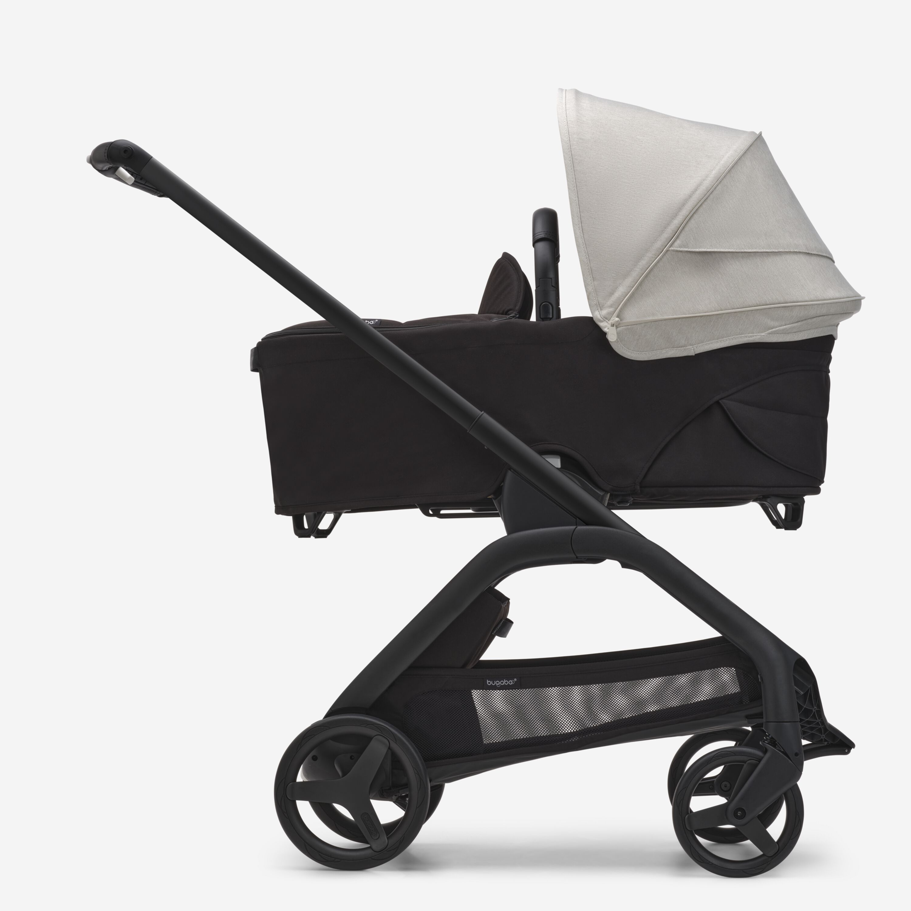 Bugaboo Dragonfly bassinet and seat stroller black base, midnight black fabrics, misty white sun canopy - Main Modal Image Slide 1 of 15