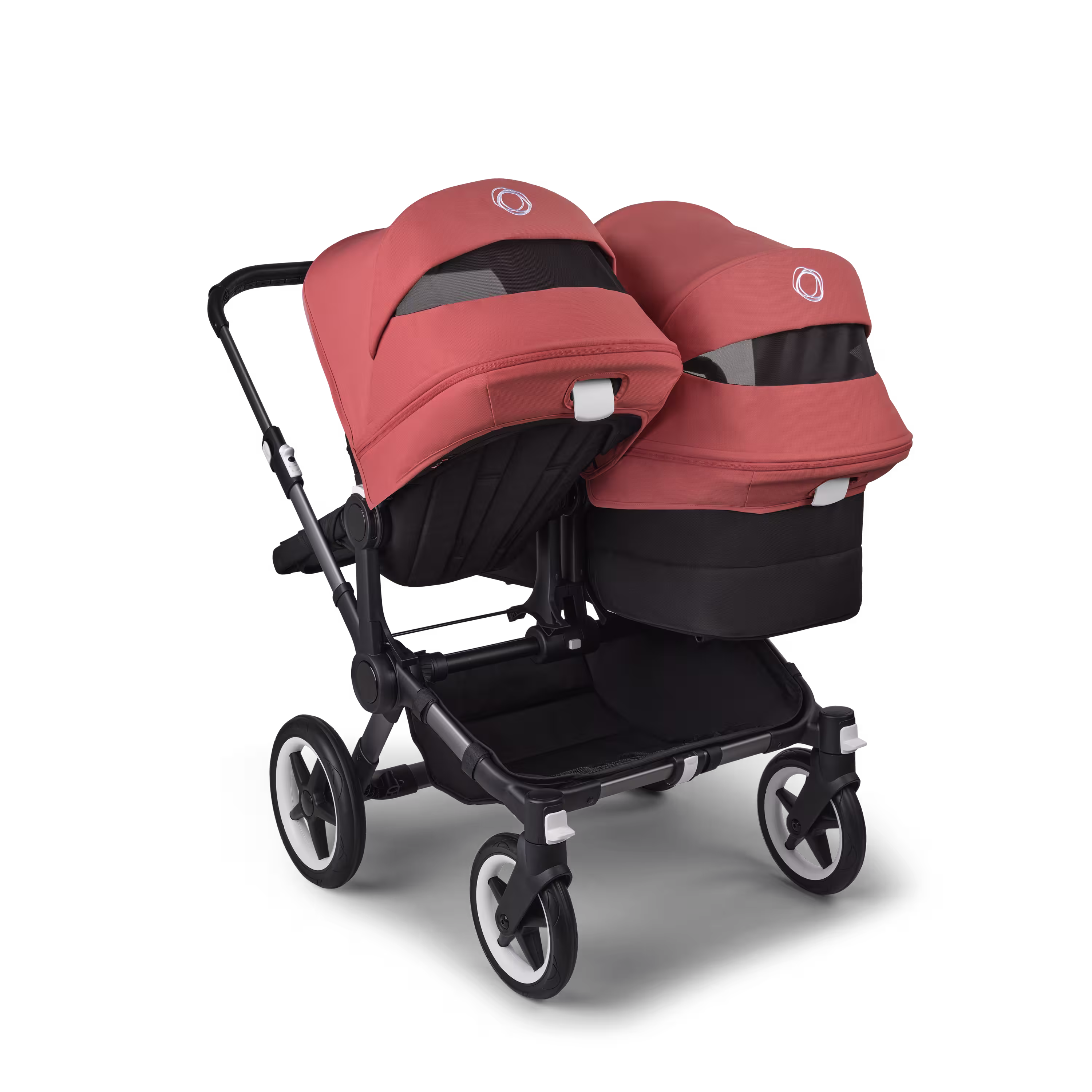Bugaboo Donkey 5 Duo double stroller graphite base, midnight black fabrics, sunrise red sun canopy - Main Modal Image Slide 4 of 11