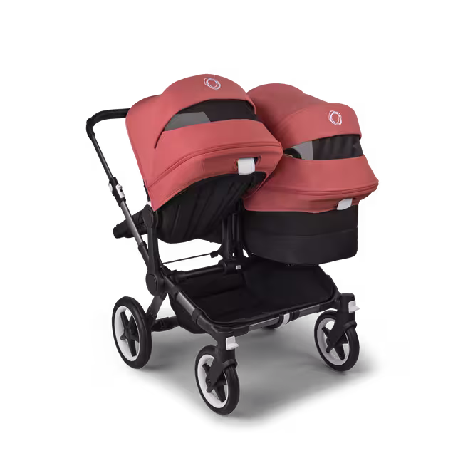 Bugaboo Donkey 5 Duo double stroller graphite base, midnight black fabrics, sunrise red sun canopy - Main Image Slide 4 of 11