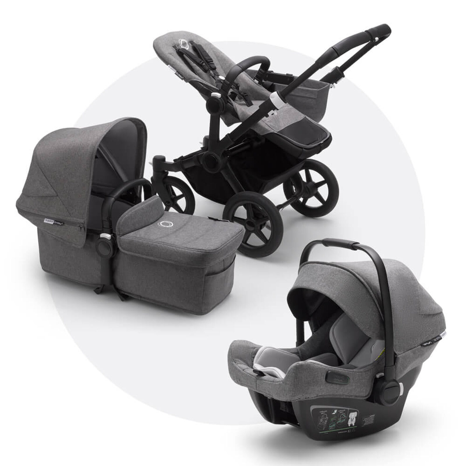 Bugaboo Donkey 3 Mono travel system grey mélange sun canopy, grey