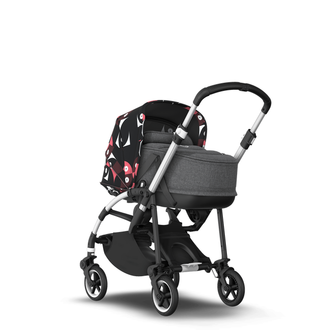 Bugaboo Bee 6 bassinet and seat stroller aluminium base, grey fabrics, animal explorer pink/ red sun canopy