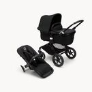 Bugaboo Fox 3 bassinet and seat stroller black base, midnight black fabrics, midnight black sun canopy