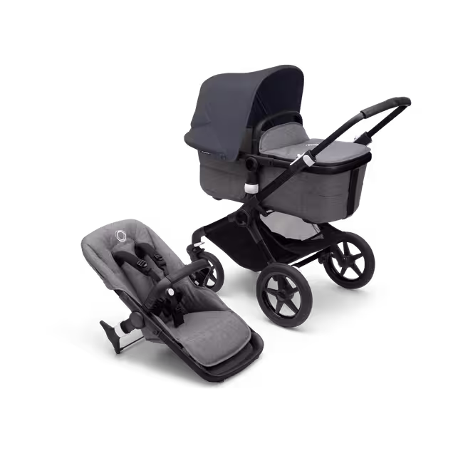 Bugaboo Fox 3 bassinet and seat stroller black base, grey melange fabrics, stormy blue sun canopy - Main Image Slide 1 of 7