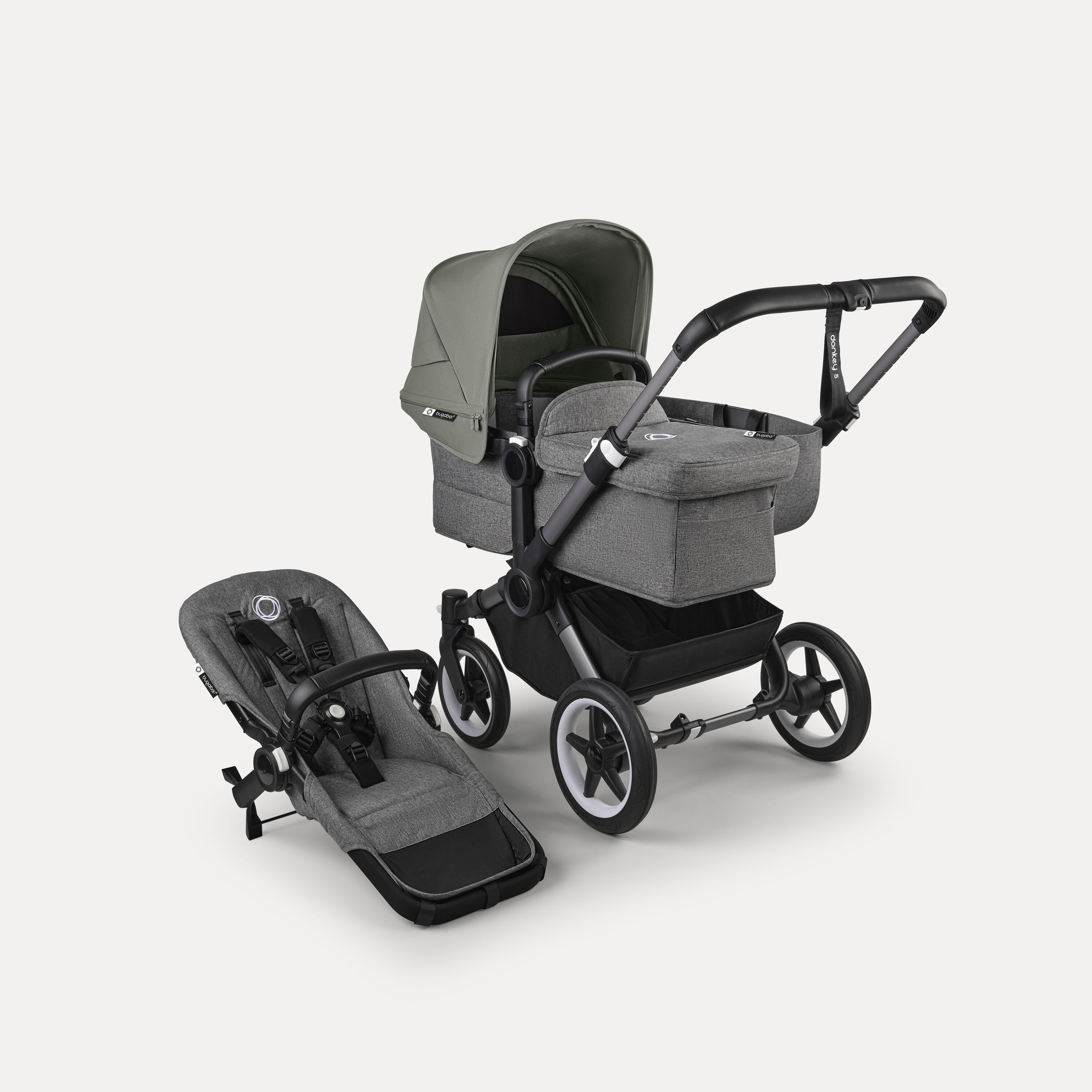 Bugaboo Donkey 5 Mono 2-in-1 stroller graphite base, grey mélange fabrics, forest green sun canopy - Main Modal Image Slide 1 of 12