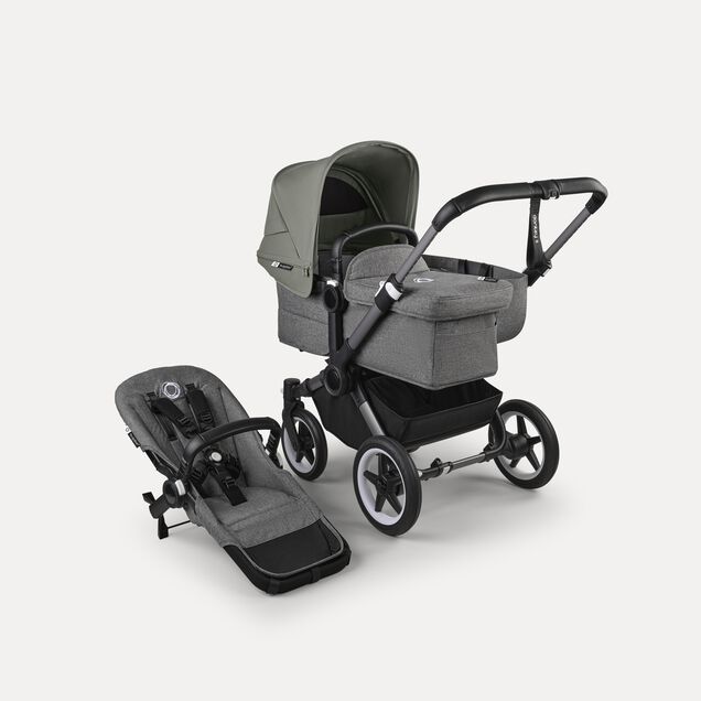 Bugaboo Donkey 5 Mono 2-in-1 stroller graphite base, grey mélange fabrics, forest green sun canopy - Main Image Slide 1 of 12