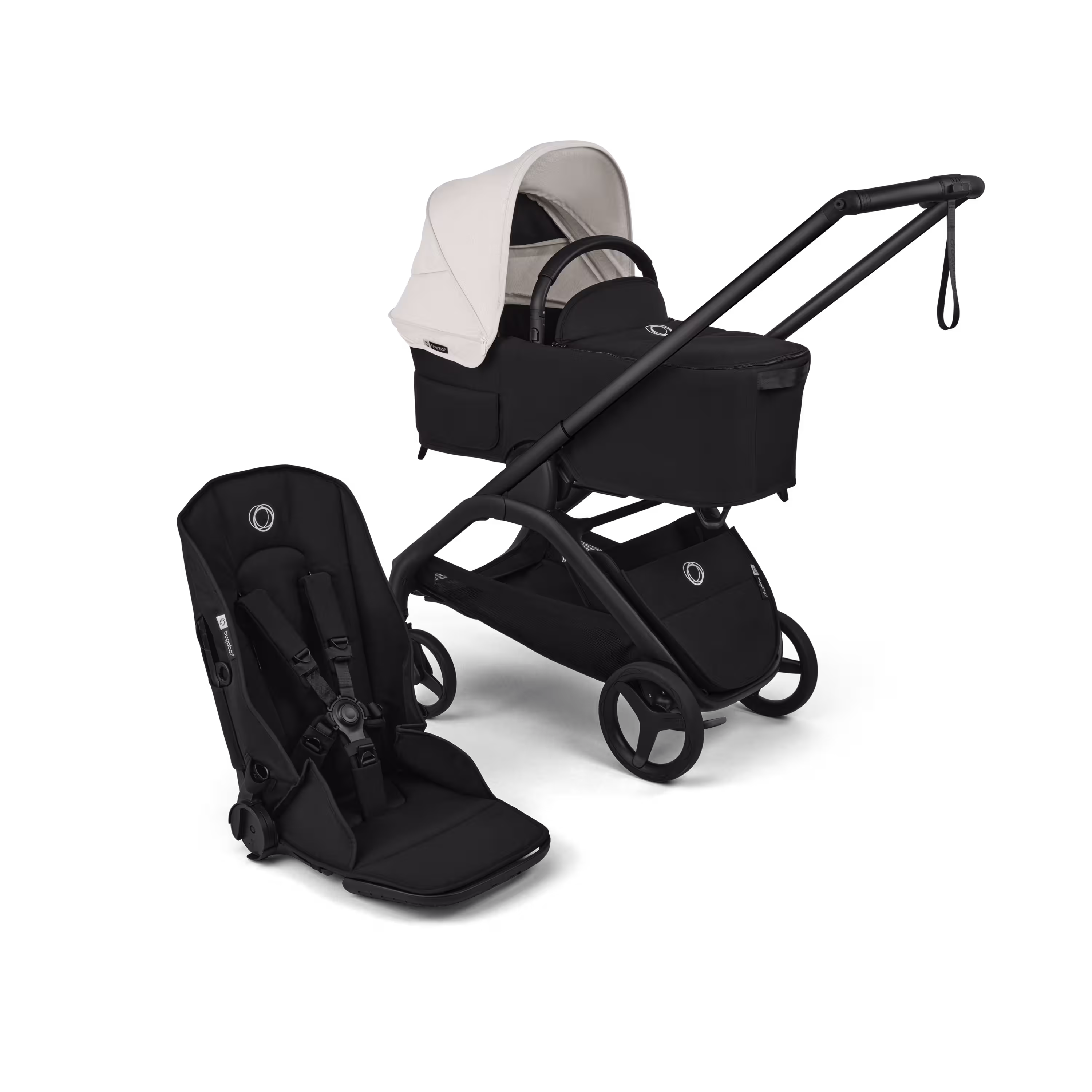 Bugaboo Dragonfly Plus 2-in-1 stroller black base, heritage black fabrics, misty white sun canopy - Main Modal Image Slide 1 of 11