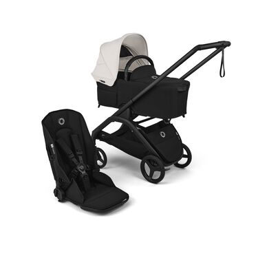 Bugaboo Dragonfly Plus 2-in-1 stroller black base, heritage black fabrics, misty white sun canopy
