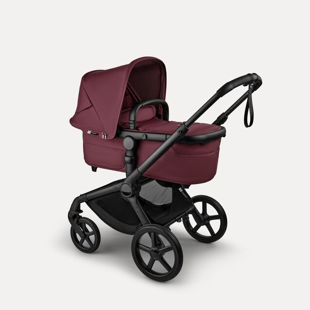 Bugaboo Fox 5 Renew Liegewannen-Kinderwagen 2 in 1, mit schwarzem Gestell, Bezügen und Sonnendach in dunklem Kirschrot. - Main Image Slide 2 of 12