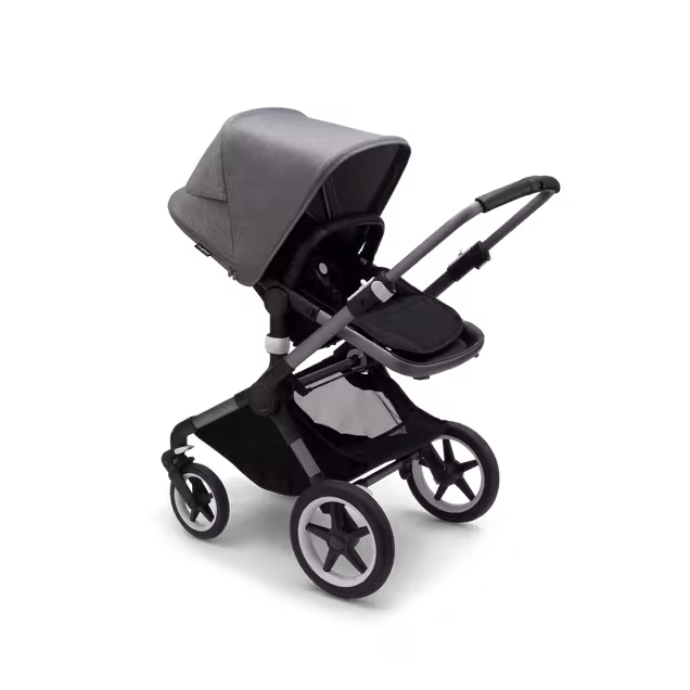 Bugaboo Fox 3 bassinet and seat stroller graphite base, midnight black fabrics, grey melange sun canopy - Main Image Slide 6 of 7