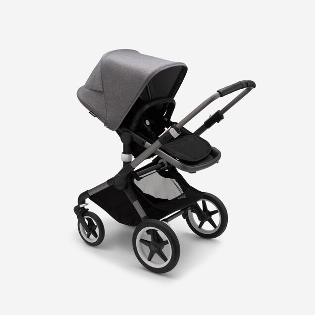 Bugaboo Fox 3 seat stroller with graphite frame, black fabrics, and grey sun canopy. - Main Image Slide 6 of 7