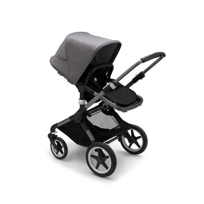 Bugaboo Fox 3 seat stroller with graphite frame, black fabrics, and grey sun canopy. - Main Image Slide 6 of 7