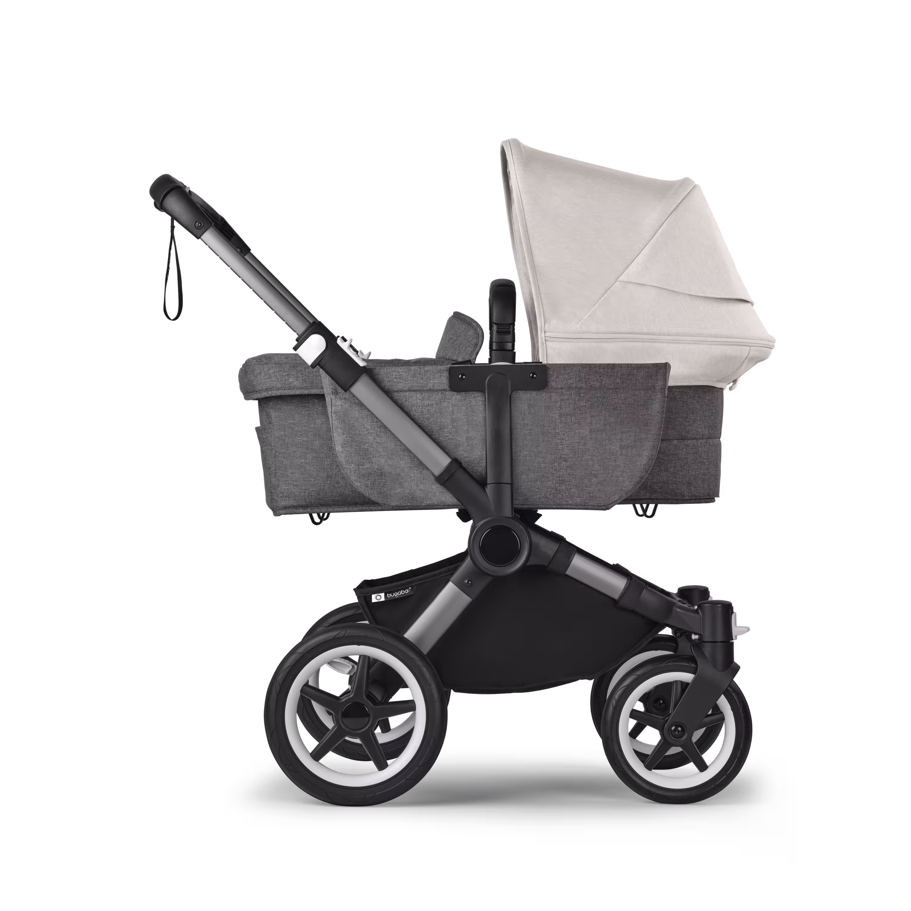Refurbished Bugaboo Donkey 5 Mono bassinet and seat stroller graphite base, grey mélange fabrics, misty white sun canopy - Main Modal Image Slide 3 of 11