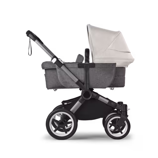 Refurbished Bugaboo Donkey 5 Mono bassinet and seat stroller graphite base, grey mélange fabrics, misty white sun canopy - Main Image Slide 3 of 11