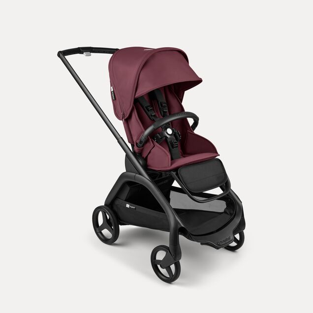 Bugaboo Dragonfly seat pushchair black base, dark cherry red fabrics, dark cherry red sun canopy - Main Image Slide 1 of 16