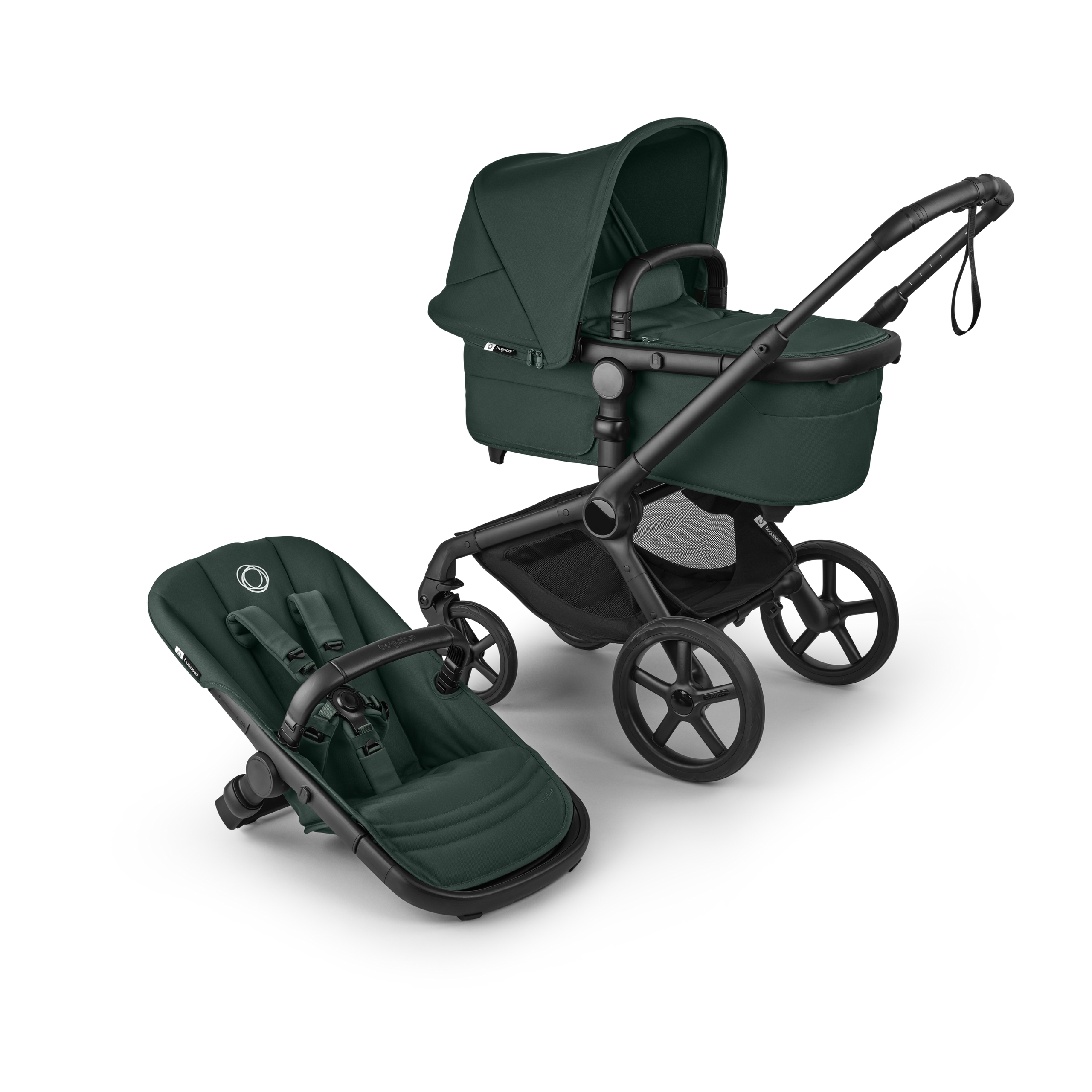 Bugaboo Fox 5 Renew 2-in-1 pushchair black base, fern green fabrics, fern green sun canopy - Thumbnail Slide 1 of 11