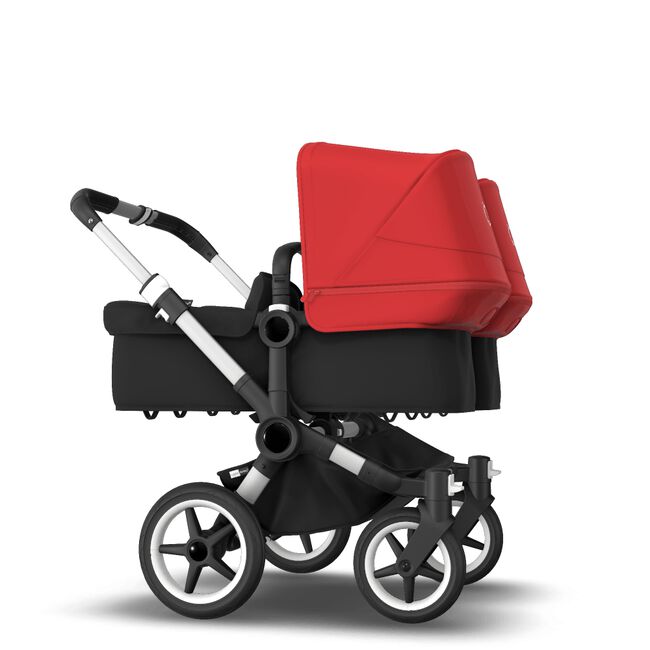 Bugaboo Donkey 3 Twin seat and bassinet stroller red sun canopy, black fabrics, aluminium base - Main Image Slide 4 of 9