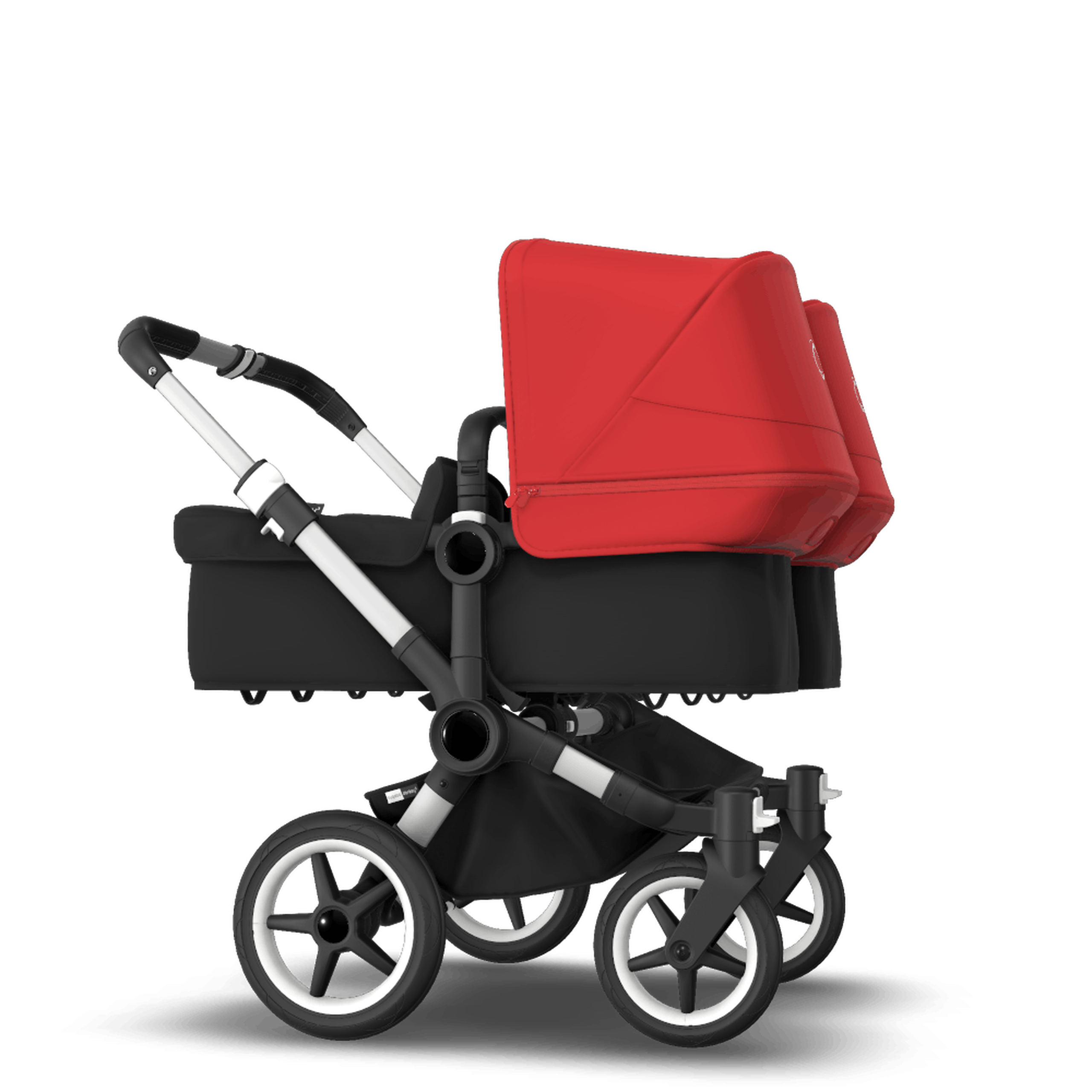 Bugaboo Donkey 3 Twin seat and bassinet stroller red sun canopy, black fabrics, aluminium base - Thumbnail Slide 4 of 9